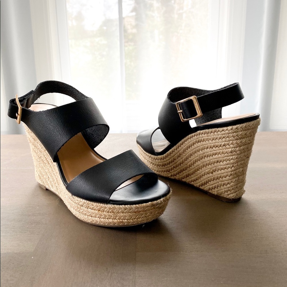 SOLD JCrew Black Wedge Sandals Sz 7